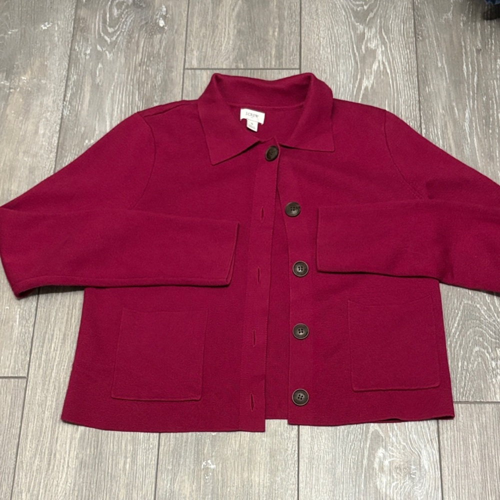 J. Crew Dark Red Knit Button-Up